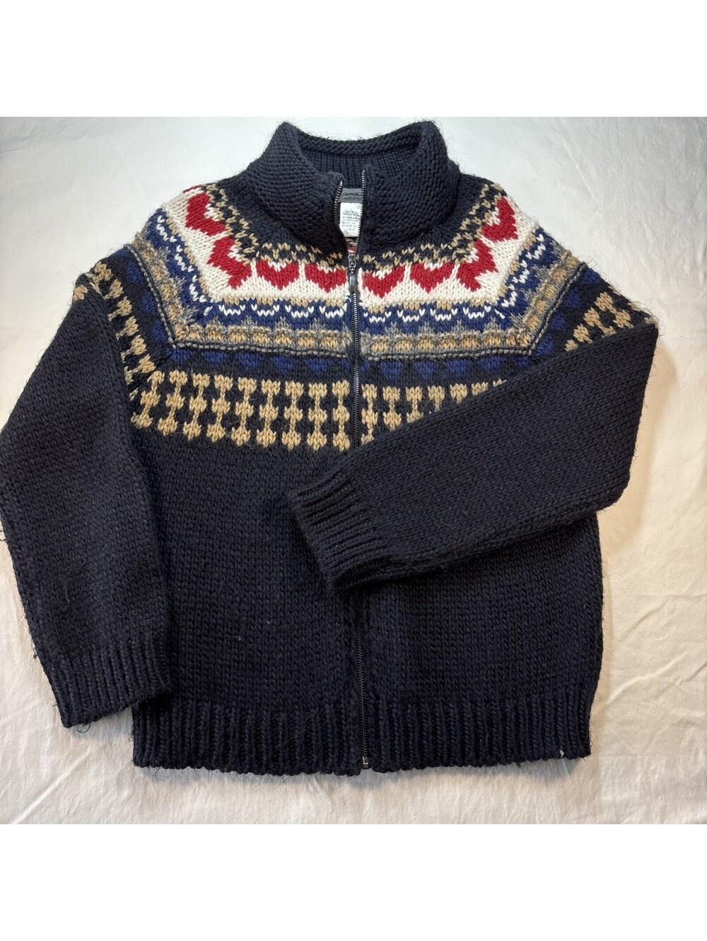 Elamanda Italy Fair Isle Nordic Alpaca Wool Zip Cardigan Sweater M